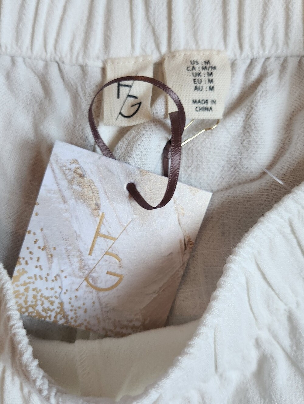 Happily Grey Cream Linen Blend Wide Leg Pants Medium NWT Cottagecore Boho - Picture 4 of 9